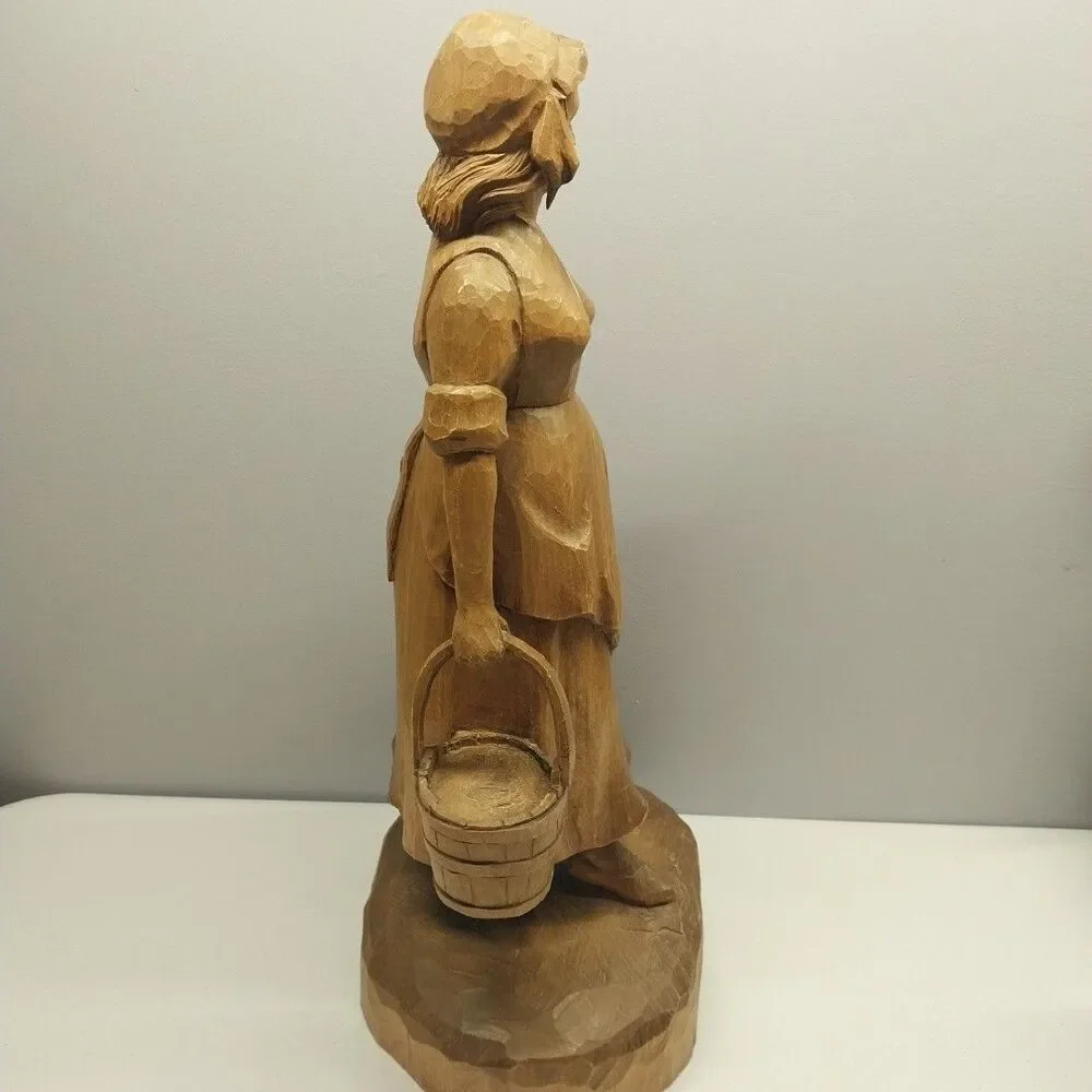 Hand Carved Farm Woman Peasant Folk Art Sculpture 19
